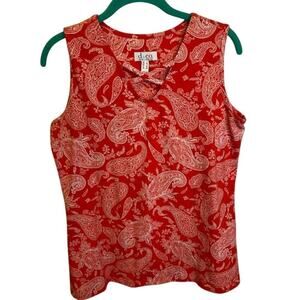 D & Co Denim & Co Womens Sleeveless Orange/White Size Small Front Detail